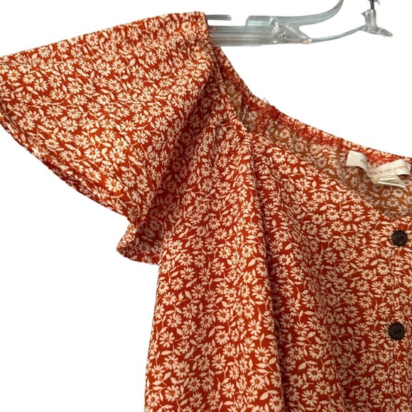 Monteau Ditsy Print Peasant Blouse M Floral Cottage Coquette Off Shoulder Crop - Picture 2 of 6